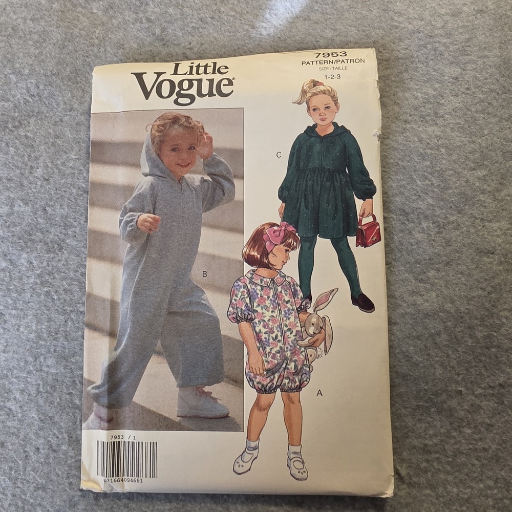 Vintage Little Vogue 7953 Girls Dress Sewing Pattern Child Size 1-2-3